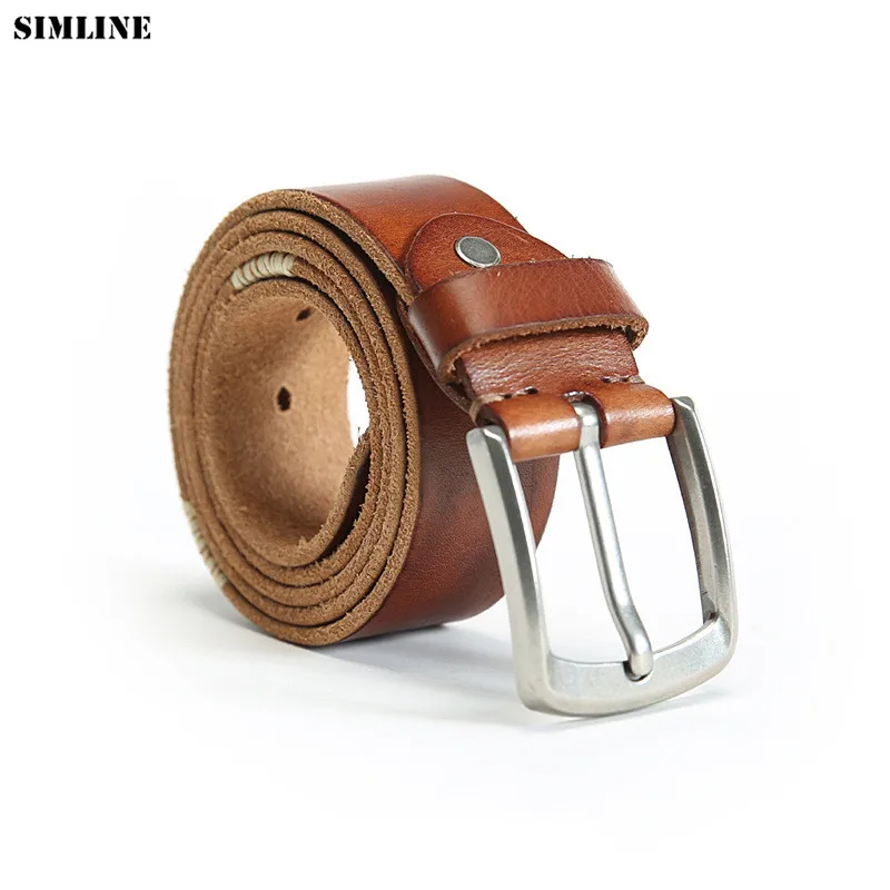 High Quality Genuine Leather Men Belt 100% Real Cowhide Pin Buckle Luxury Designer Masculine Belts Vintage Strap For Male 3.8CM |