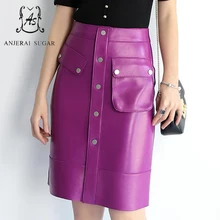 Осенне-зимняя женская юбка из натуральной кожи, Сексуальная Асимметричная большая кожаная посылка с карманами, прямая юбка средней длины