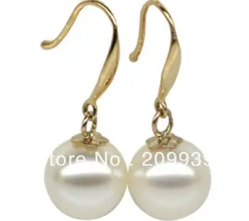 

hj 00130 PAIR OF HUGE 12-13MM PERFECT ROUND SOUTH SEA WHITE LOOSE PEARL EARRING 14K