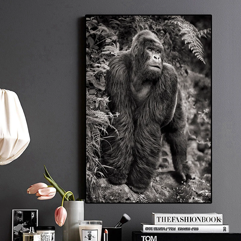 

Black and White Gorilla Canvas Painting Posters And Prints Scandinavian Cuadros Wild Animal Wall Art Picture For Living Room
