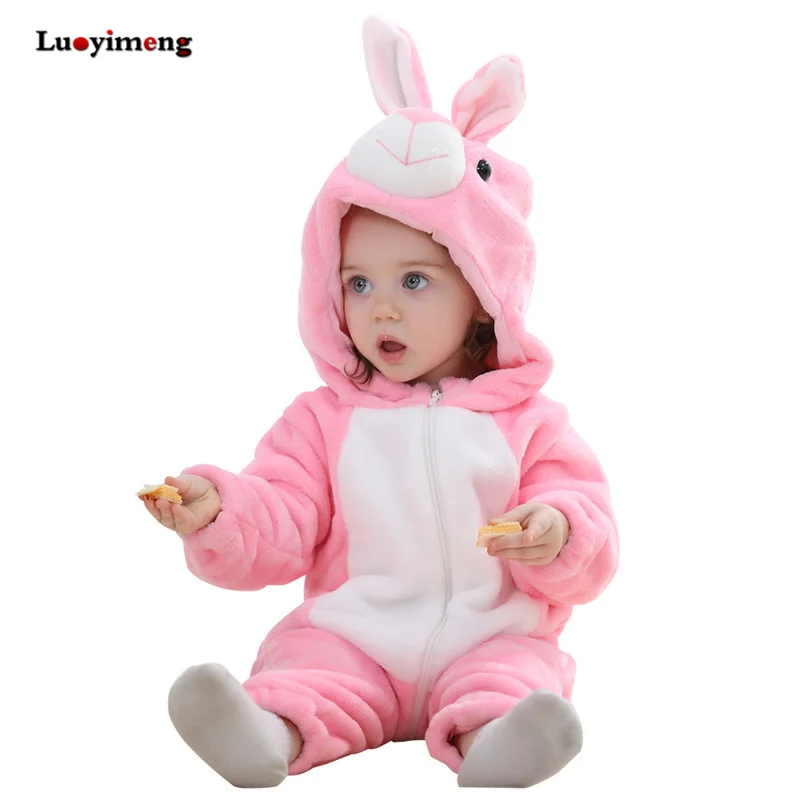 Зимний комбинезон для младенцев; комбинезон для маленьких мальчиков и девочек; Одежда для новорожденных с капюшоном; одежда для малышей; комбинезоны; милые костюмы панды - Цвет: pink rabbit