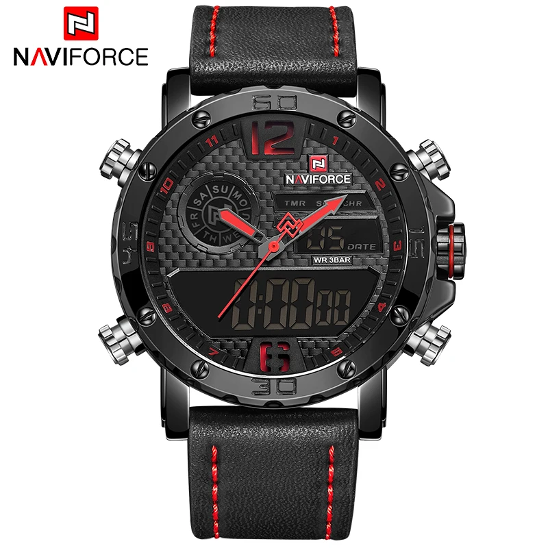Watches Men NAVIFORCE Brand Men Sport Watch Men's Leather Quartz Military Watch Male Led Analog Digital Clock Relogio Masculino
