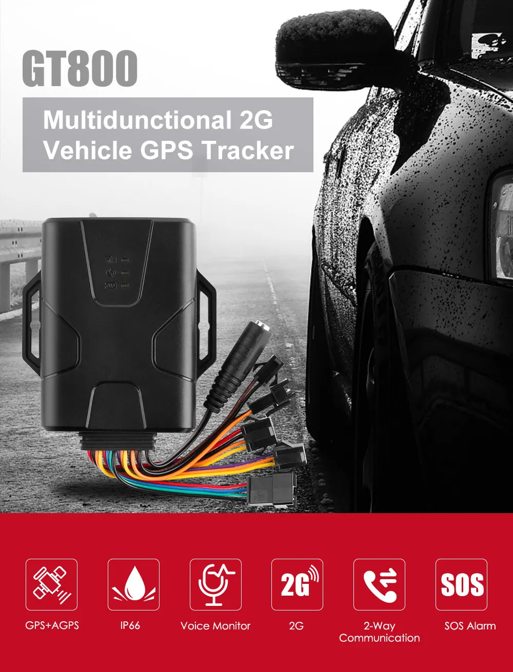 Gps трекер автомобиля GSM IP66 Водонепроницаемый GT800 gps локатор Two Way Talk двери статус обнаружения геозона SOS сигнал предупреждения о низком заряде