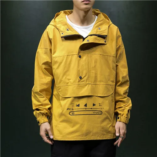 Мужские куртки и пальто, осенняя куртка в стиле хип-хоп с карманами и капюшоном, мужская куртка-бомбер, уличная куртка для подростков, верхняя одежда для мужчин - Color: yellow