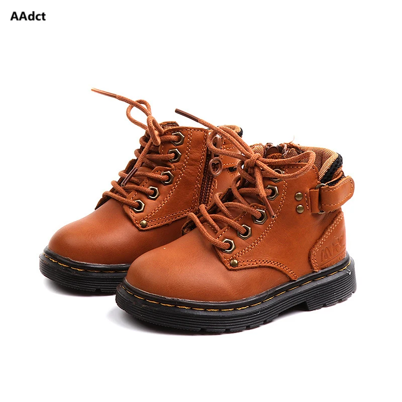 

AAdct 2018 Winter Leather fur Baby Martin Boots Cotton Mesh warm Little Boys girls Boots Non-slip Snow Toddler Boots