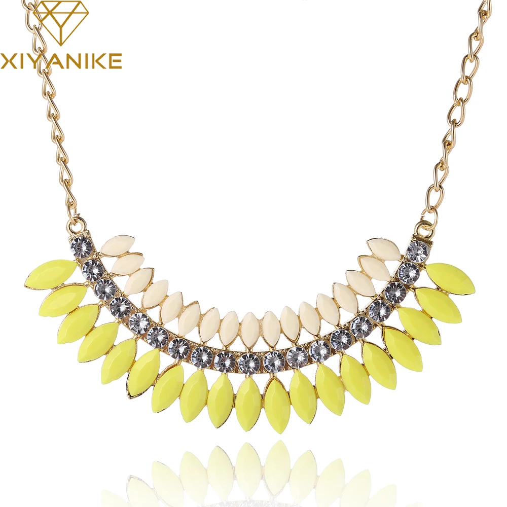 

New Colorful Fashion Rhinestone Resin Short Women Multilayer Drop Collar Choker Necklace Statement Summer Jewelry XY-N348