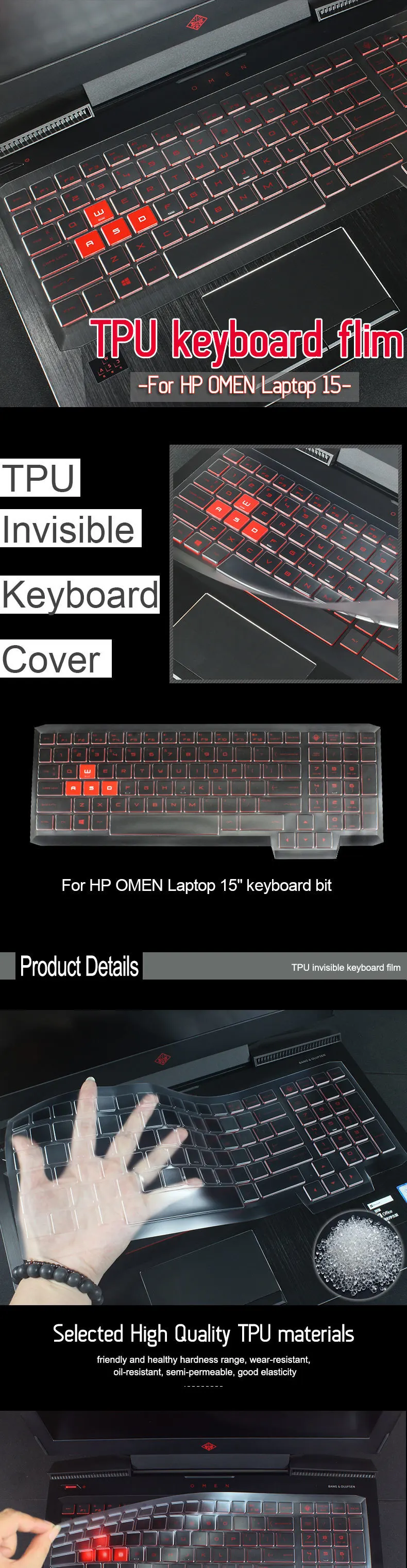 ТПУ Защитная крышка для клавиатуры hp OMEN 1" ноутбук 15-ce001TX PRC 15-ce509TX 510 511TX Водонепроницаемая Пыленепроницаемая клавиатура пленка