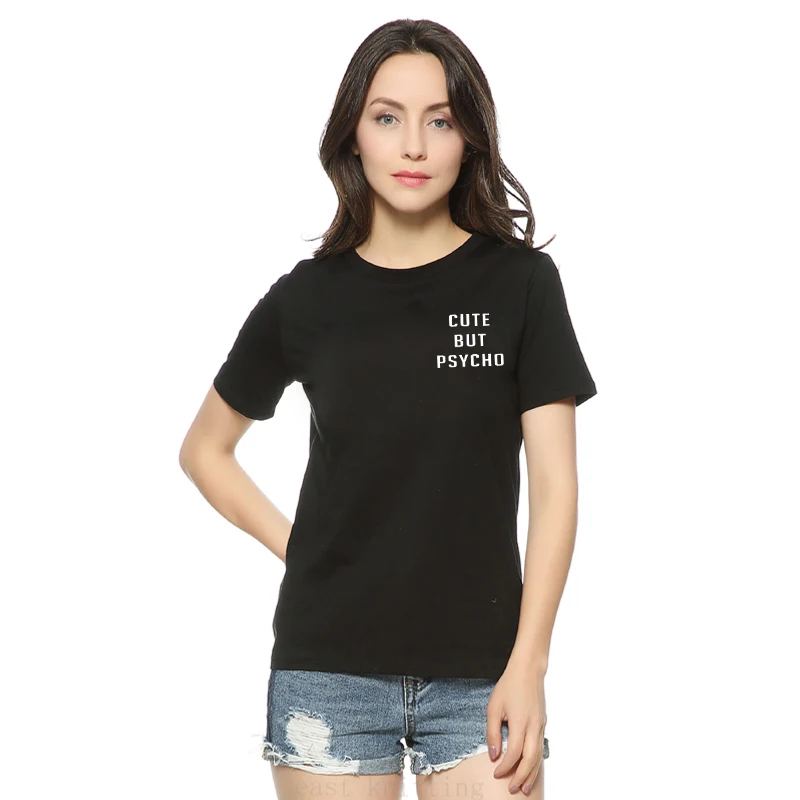 المتناثرة T قميص للنساء لطيف ولكن النفسية قميص نعرفكم قائلا الملابس الجيب المحملة القمصان