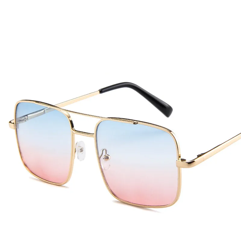 Модные квадратные солнцезащитные очки, мужские солнцезащитные очки больших размеров для вождения, крутые солнцезащитные очки, мужские Ретро Винтажные Солнцезащитные очки больших оттенков, женские очки - Цвет линз: Blue Pink
