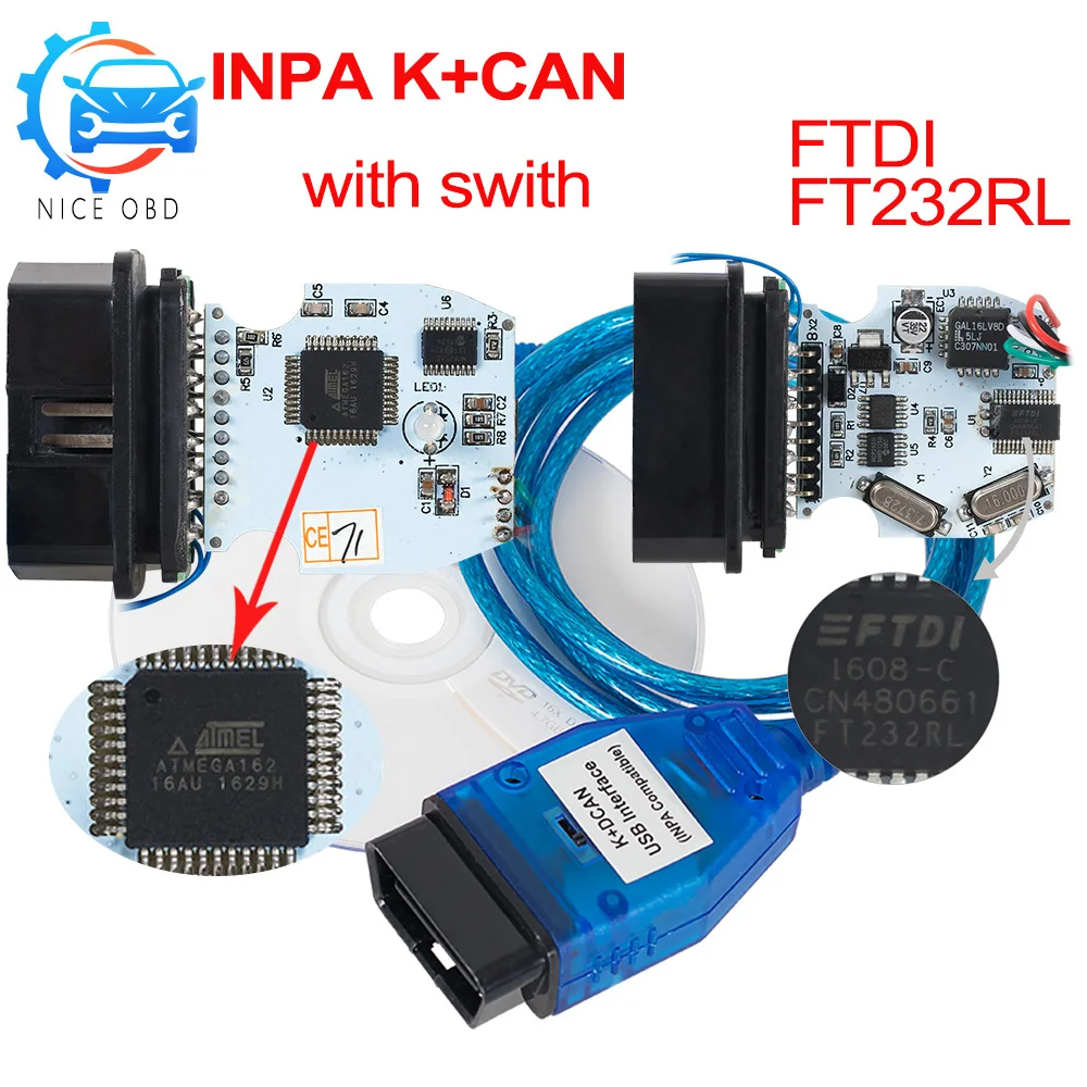 INPA K+ CAN автомобильный диагностический инструмент для BMW FTDI FT232RL USB OBD2 Интерфейс Авто сканер INPA Ediabas для BMW с 20pin разъемом