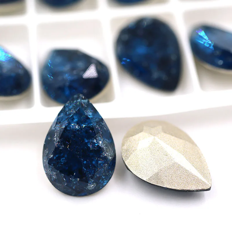 

Free shipping 13X18mm K9 pointback glass rhinestones 10pcs high quality crystal Ink blue Teardrop rhinestones diy Accessories