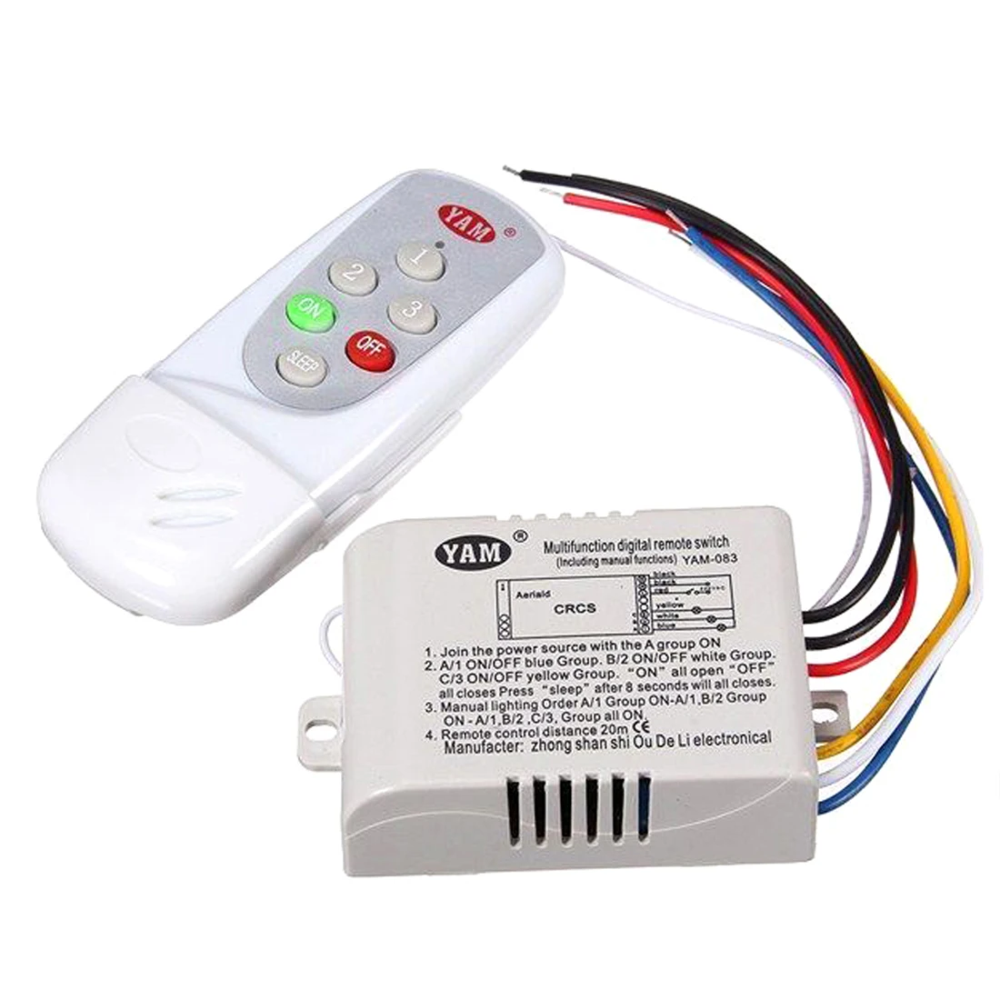 

YAM AC 220V Wireless Light Lamp Digital Switch with Remote Control White, YAM-083 3-Way