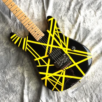 

Free delivery, new electric guitar, classic black and yellow irregular stripes, vibrato system, silver hardware, customizable.