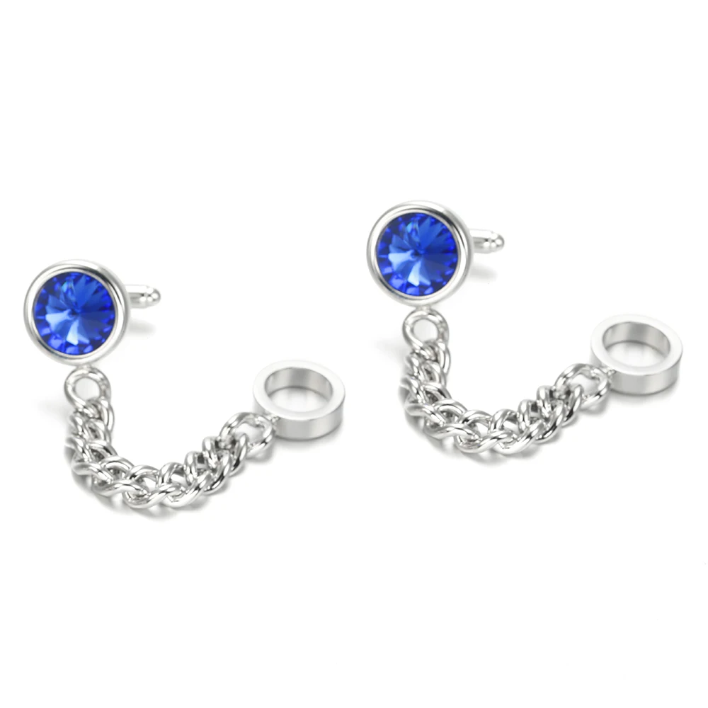Вагула Синие запонки с кристаллами и цепочкой Роскошная манжета звенья Свадебные gemelos французская рубашка кнопка 806