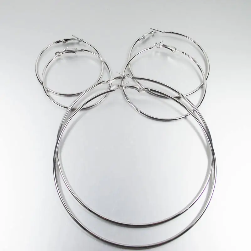 Big Circle Smooth 5cm 10cm Gold Silver Ear Metal Large Basketball Hoop Earrings Women Fashion Jewelry