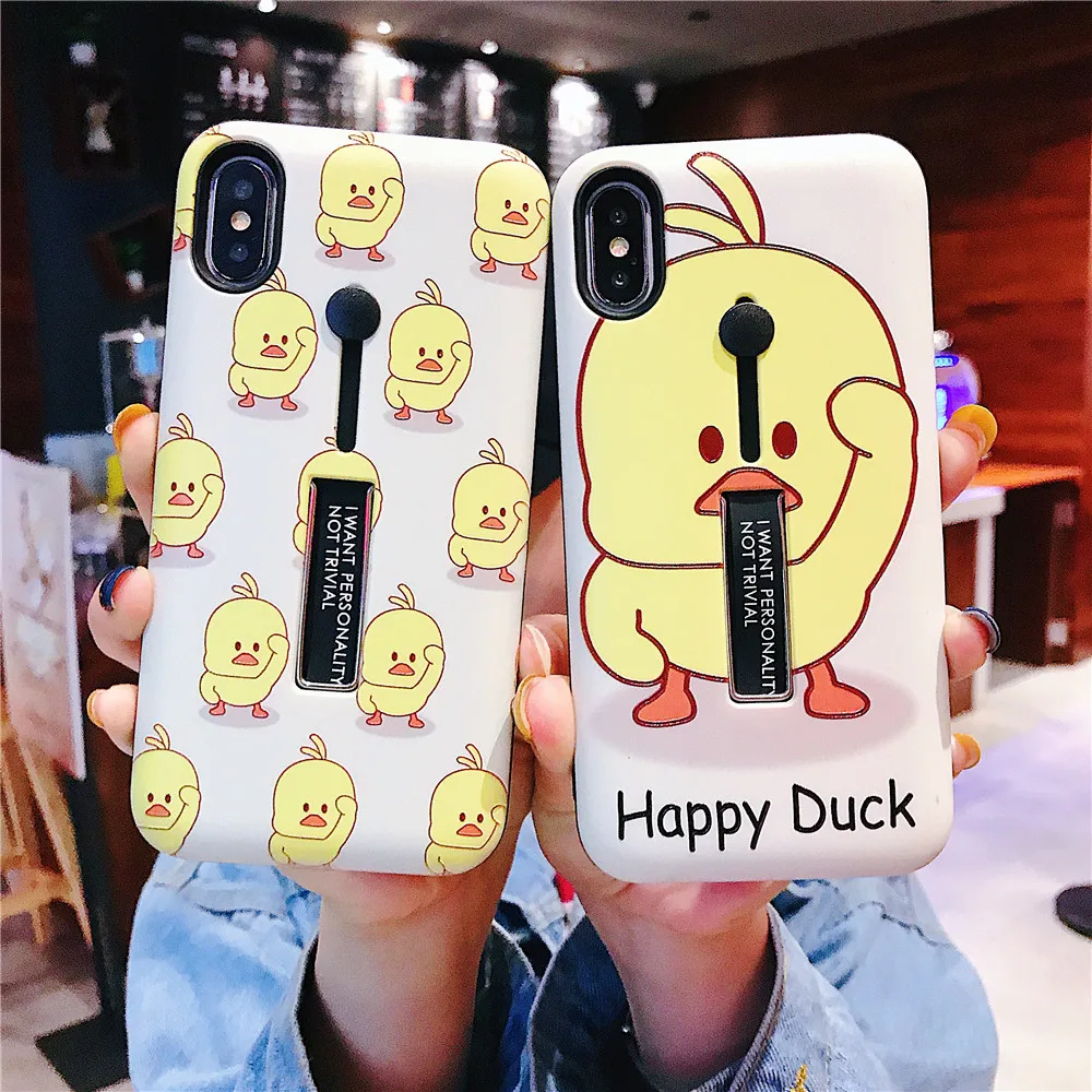 3D Relief Yellow Duck Case For iPhone X XS MAX XR 6 6S 7 8Plus Fashion Ring Grip Hide Stand Holder Cover Cartoon Phone |