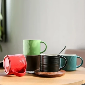 

Large capacity water glass mug simple coffee cup couple cup with saucer spoon