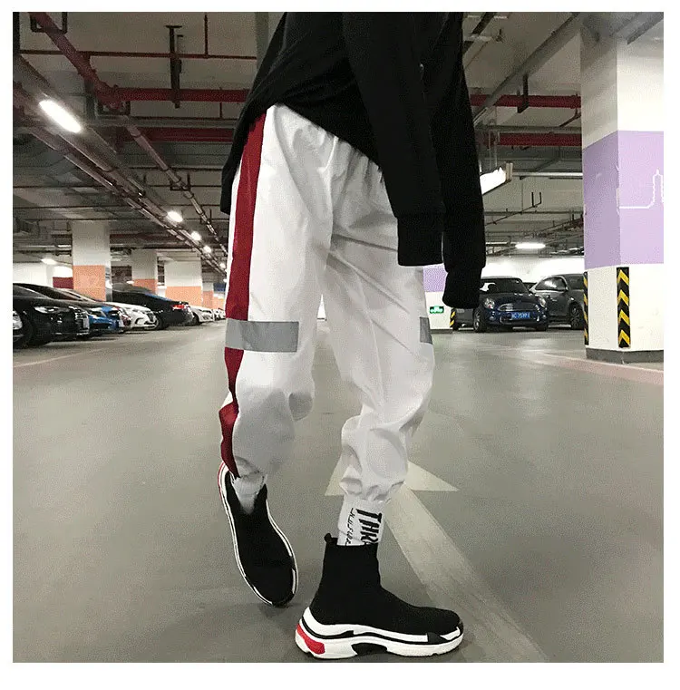 2018 корейский стиль Для мужчин Fahion Повседневное Штаны ночь будет светить черный/белый штаны свободные брюки бренда большой джоггеры пот