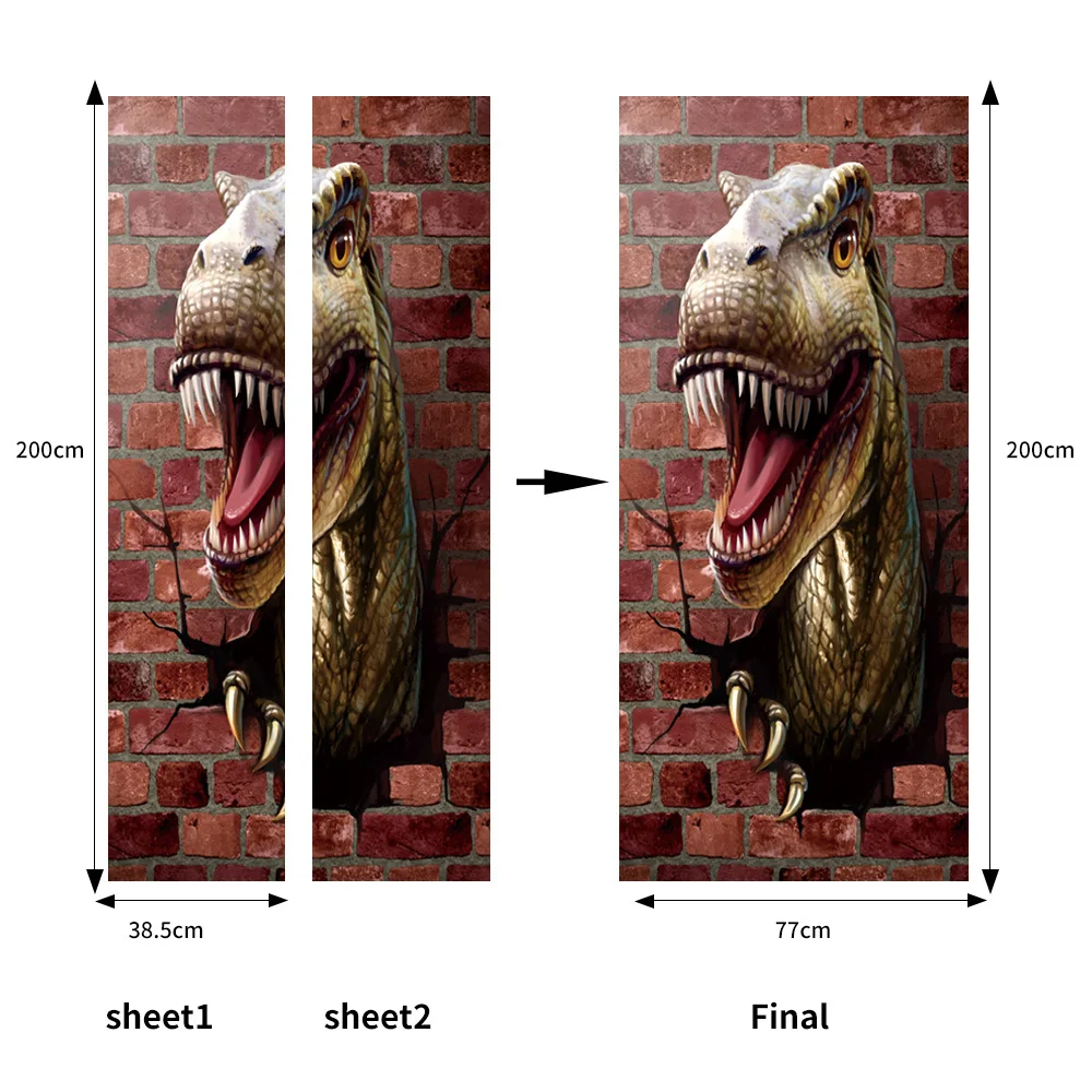 3D наклейки на дверь динозавра украшения на дверь животных детская спальня домашние наклейки водонепроницаемые художественные росписи домашний винтажный Декор подарок