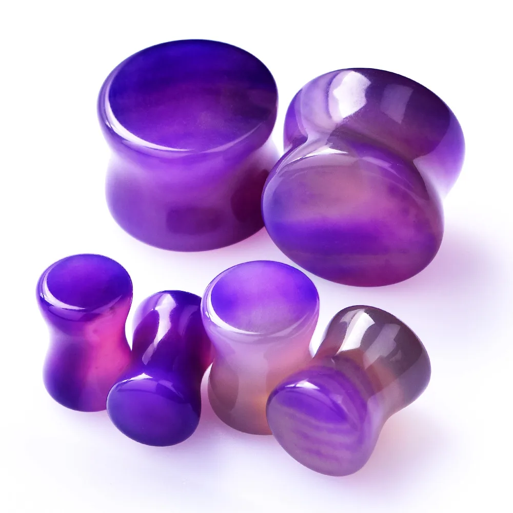 Pair Purple Organic Earring Expander Piercings Jewelry Fluorite Stone