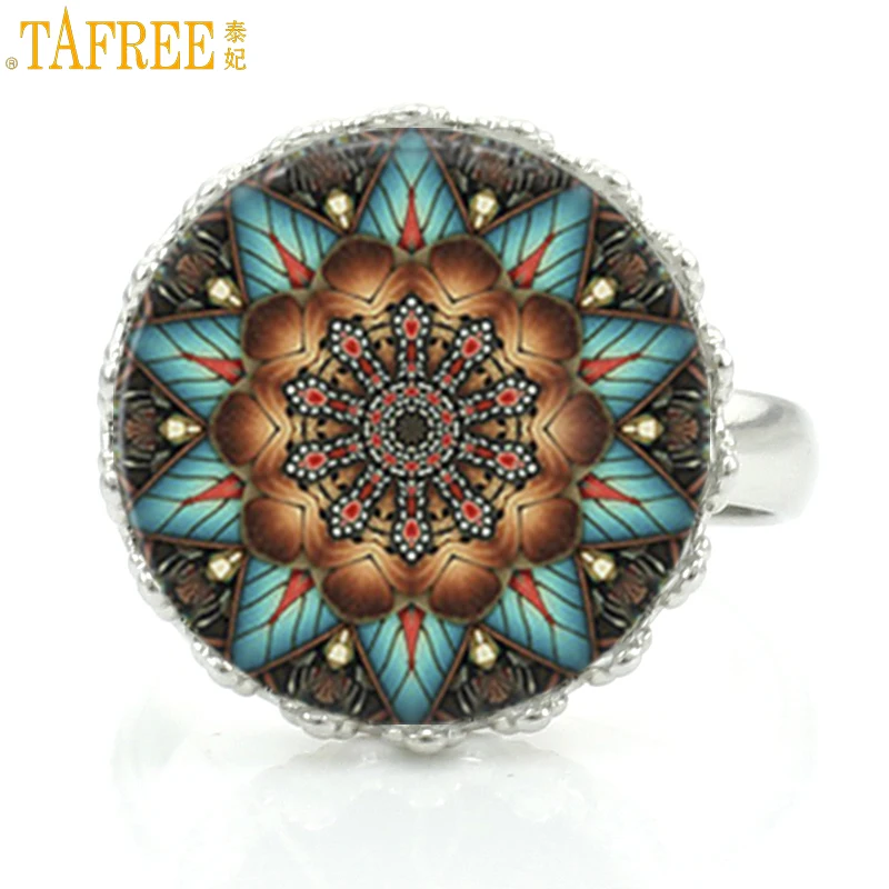

TAFREE 2017 new fashion exquisite Chakra Sacred Geometry mandala rings religious women charms buddhism zen wedding jewelry HT155