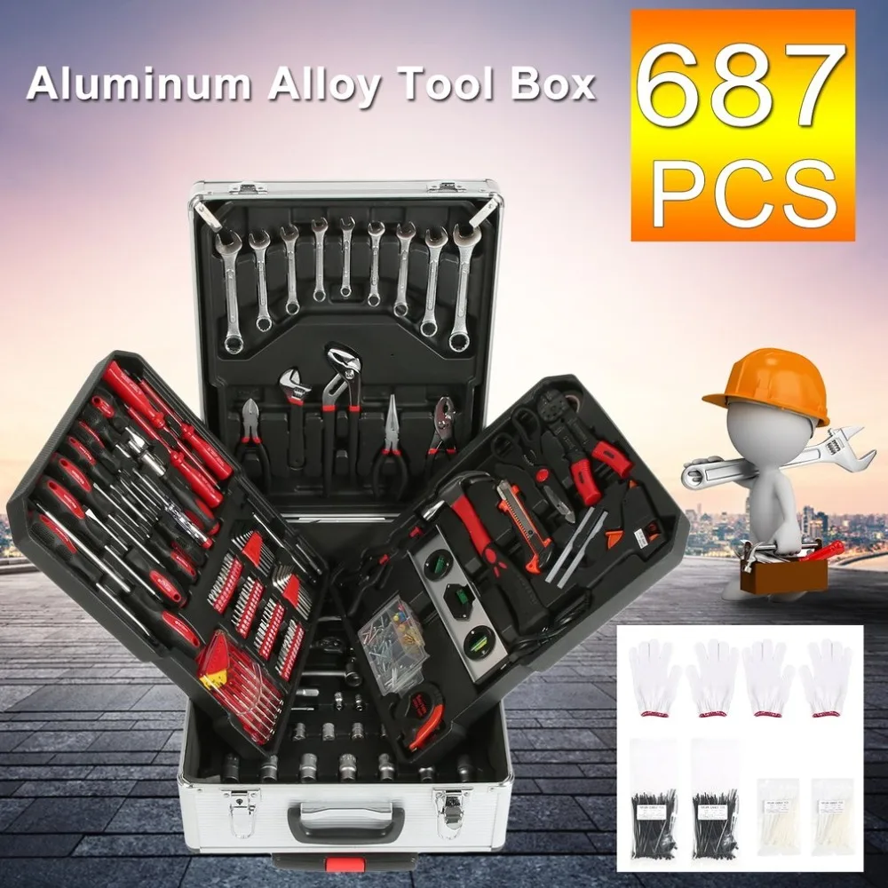 

(Ship From DE)Tool Kit 687 PCS Tool Trolley Set With Aluminum Alloy Carrying Box Precision Garage Mobile Workshop Toolbox