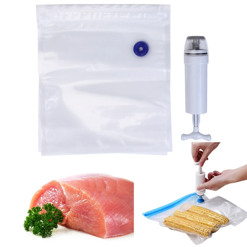 

5Pcs Packaging Bag+Food Vacuum Sealer Storage Saver Hand Pump Kitchen Machine