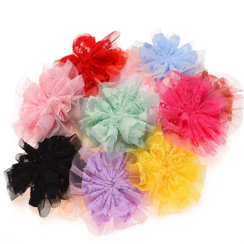 

50pcs s Hair Accessories Chiffon Lace Flower Puff Flower for Newborn Artificial Flowers Rosette Flower No Hairclip