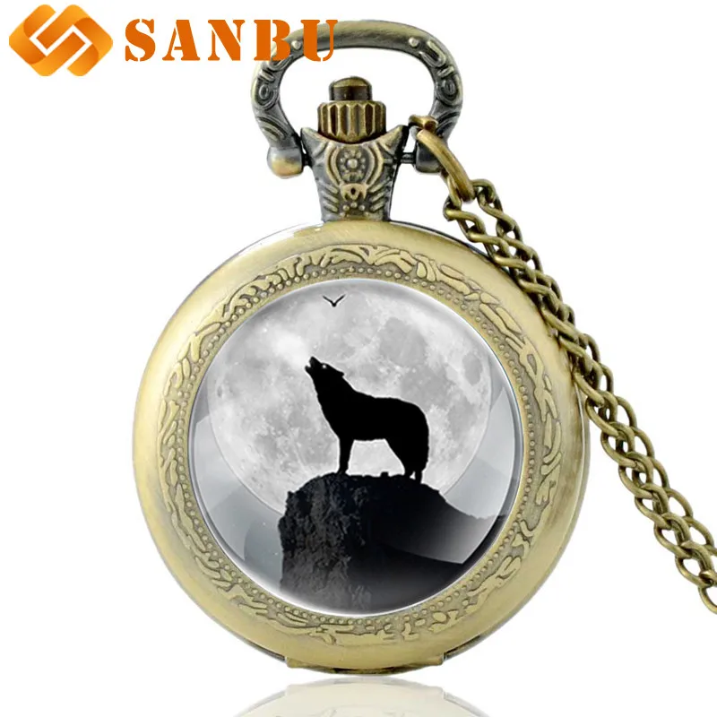 

2018 New Fashion Wolf Glass Cabochon Quartz Pocket Watch
