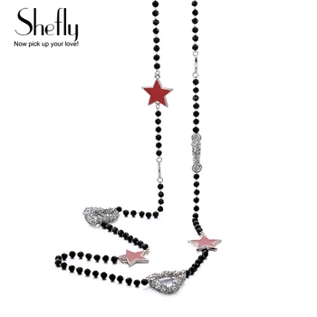 

Long Natural Stone Beads Necklaces For Women Statement Custom Necklace Silver Color Heart Star Charm Ethnic Vintage Jewelry
