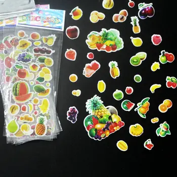 

100 sheets 3D Cartoon Fruit (watermelon,banana,strawberry ,grape )Pattern bubble Stationery Sticker classic for Kids