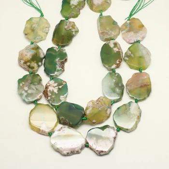 

Olive Green Cherry Blossom Aga te Slice Beads Strand,10PCS,Polished Sakura Agates Freeform Slab Beads for Pendant Jewelry Making