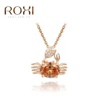 ROXI Cute Crab Shaped long Necklace Jewelry Rose Gold Color Shining Austria Crystal Pendant Necklace Charming Mother