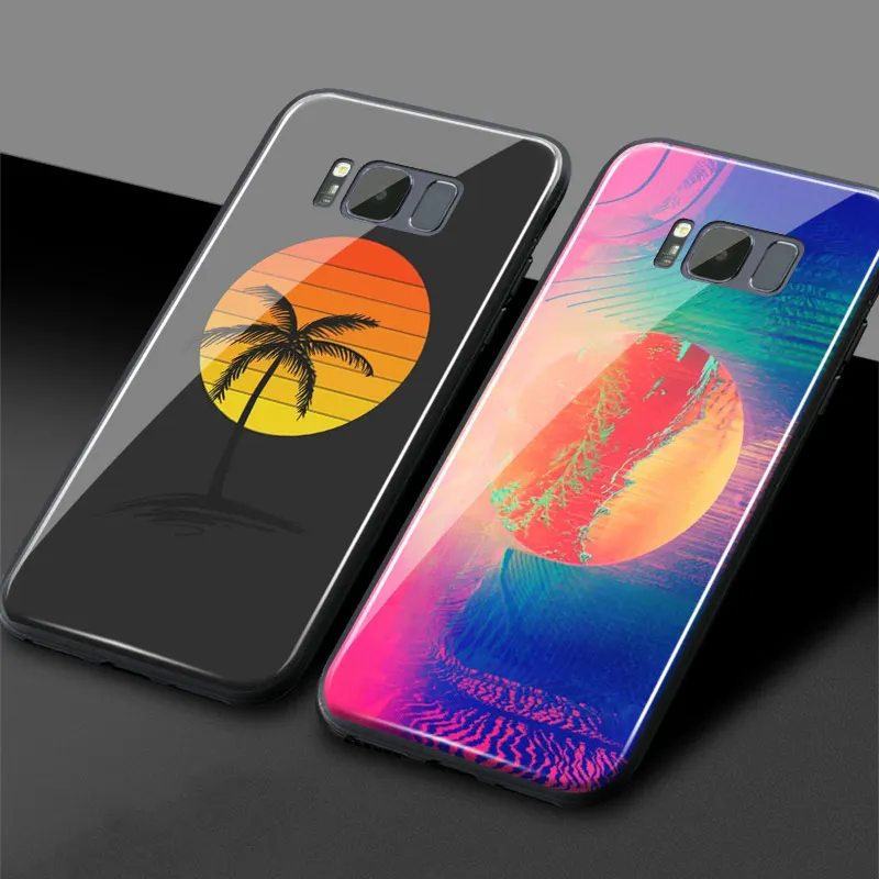 

Neon Retrowave 80s vintage Tempered Glass Soft Silicone Phone Case For Samsung Galaxy S7Edge S8 S9 S10e S10Plus Note8 9 10 PLUS