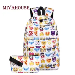 Miyahouse 2 шт./компл. Harajuku рюкзак Для женщин эмодзи школа рюкзак для девочек-подростков со смайликом печатных путешествия рюкзак