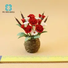 Кукольный дом Миниатюрный ручной работы глина китайский цветок розы в тканой корзине горшок 1:12 Масштаб