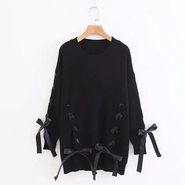 Women Bow Ribbon Sweater Loose Soft Knitting Sweaters Jumpers Female Sweater Clothes 2018 Knit