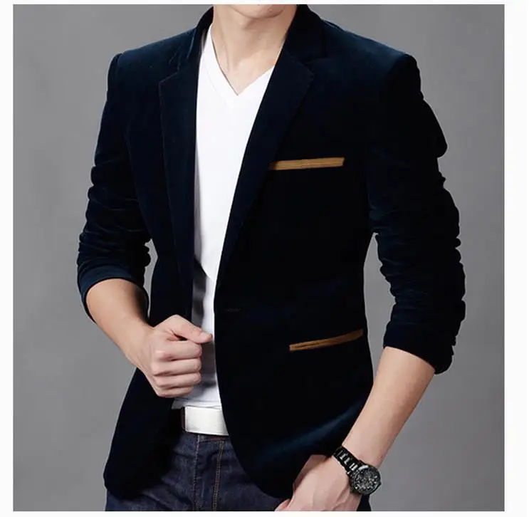 Blagovna znamka Oblačila Moški Blazer Modni bombažni blazer Ozek kroj Moški blazer Casual Enobarvni ovratnik Moške obleke Jakna_voghion.com