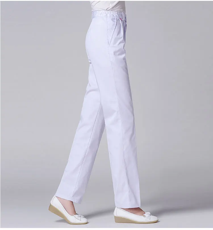 Больничная Женская медицинская одежда брюки белые больничные брюки санитара Плоский Передний боковой эластичный ботинок с вырезами карго прямые высокие брюки санитара