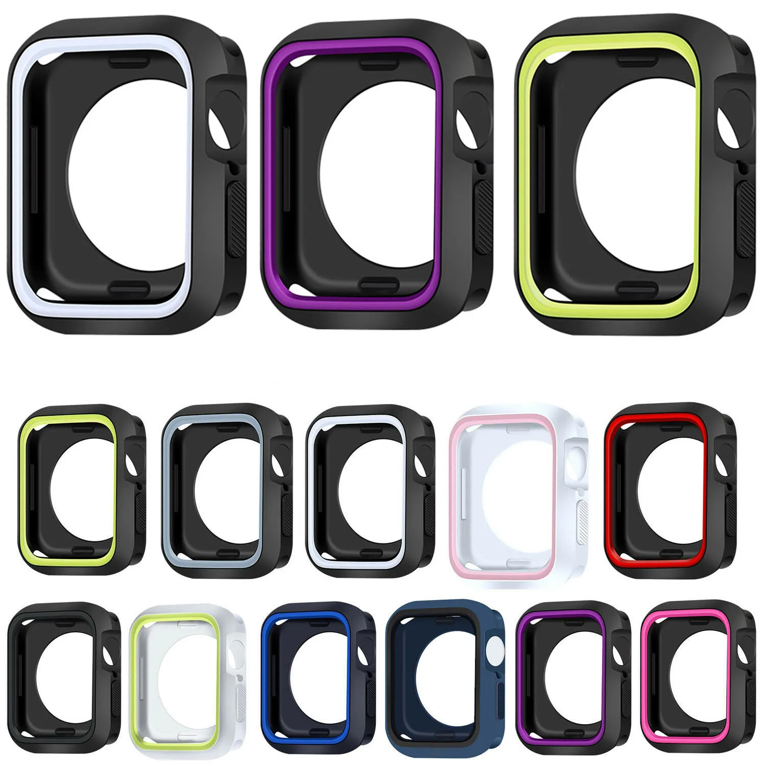 Silicone Cover For Apple Watch Case 42mm 38 40mm 44mm Sport Band Strap Full Frame Rubber Protector Soft Case for iWatch 4/3/2/1