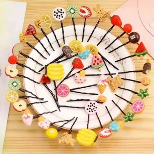 

2016 Direct Selling Hot Sale Kawaii Hairpins Candy Color Various Fruits Shaped Children Resin Hair Accessories For Girls 10 Pcs