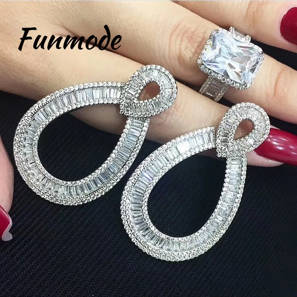 

Funmode Luxury AAA Cubic Zirconia Pave Setting Baguette Stone Stud Earring Women's Jewelry Boucles D'oreille Women Bijoute F007E