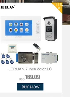 JERUAN 7 дюймов ЖК-дисплей Экран Видеомонитор Интерком Системы 1 монитор + 700TVL RFID Доступа Камера + E-замок бесплатная доставка