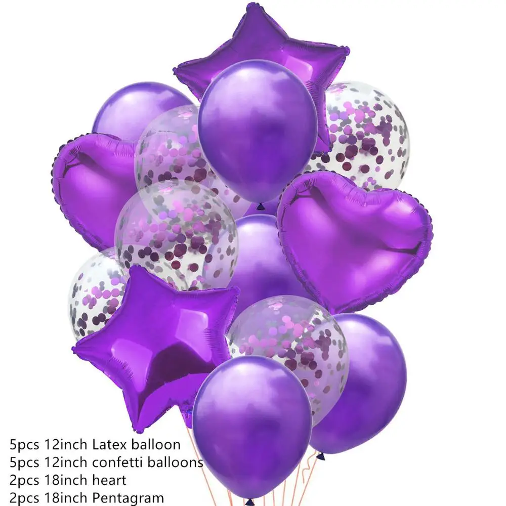 14 шт./компл. конфетти латексные воздушные шары блесток пентаграмма сердце фольги баллоны день рождения, детский душ юбилей Свадебные вечерние украшения - Цвет: Purple B