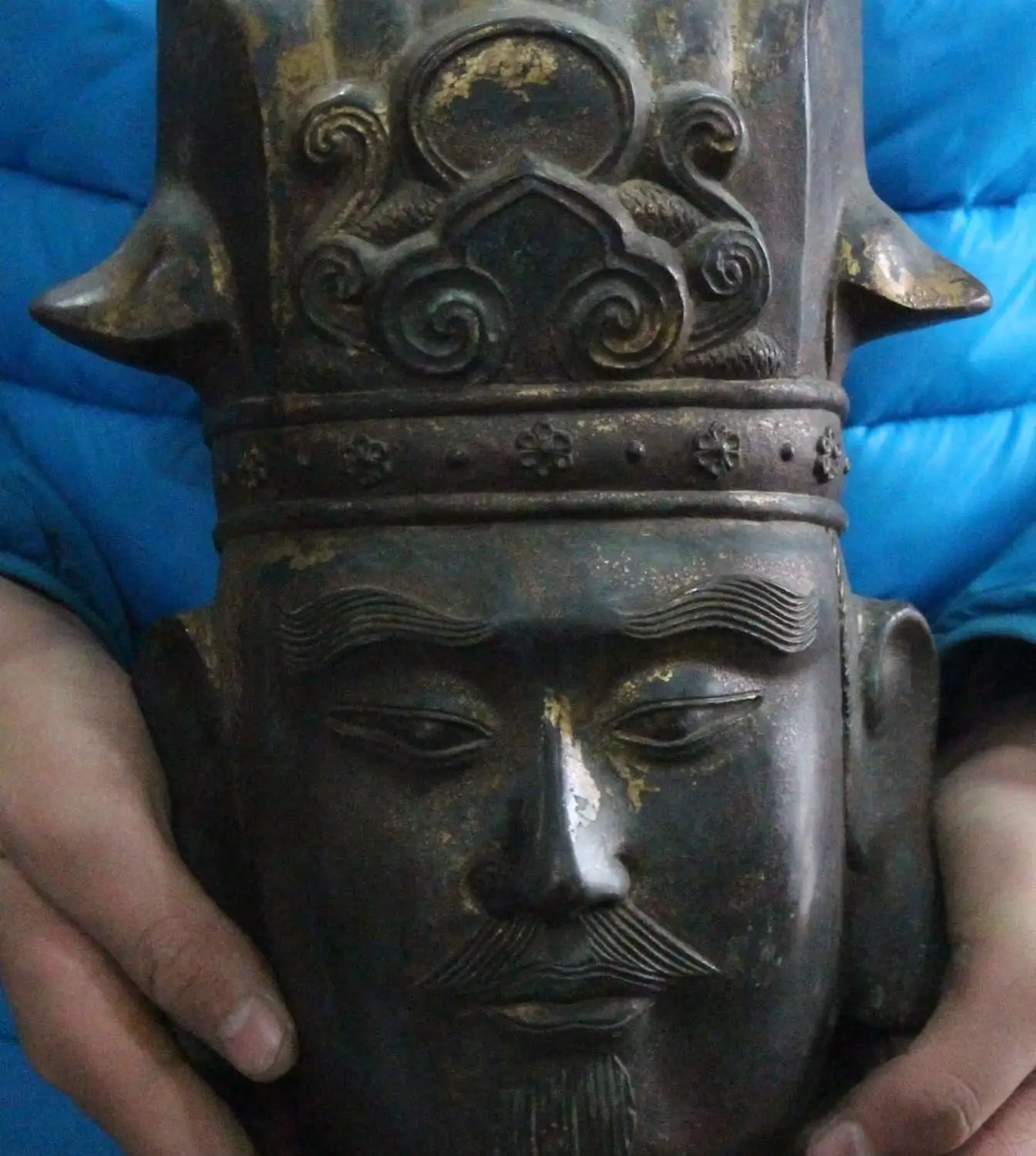 

9" Chinese Purple Bronze Carving Mammon Wealth Money God Head Bust Statue