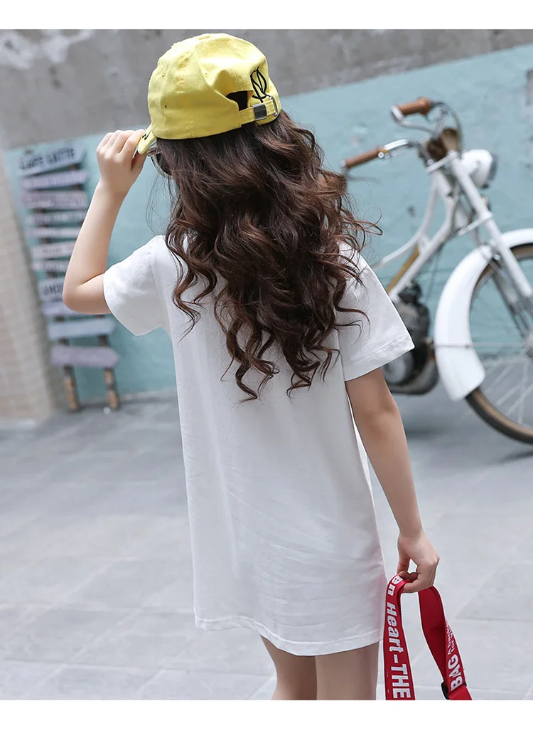 Soft Cotton T shirts For Girls Teenagers Dress Cartoon Long Tops Summer Fashion Kids Clothes Casual Short Sleeve Children's Tees (13)