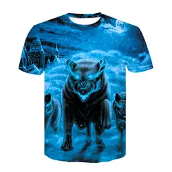 Новая летняя крутая футболка с принтом животных для мальчиков футболка с круглым вырезом и 3D-принтом волка