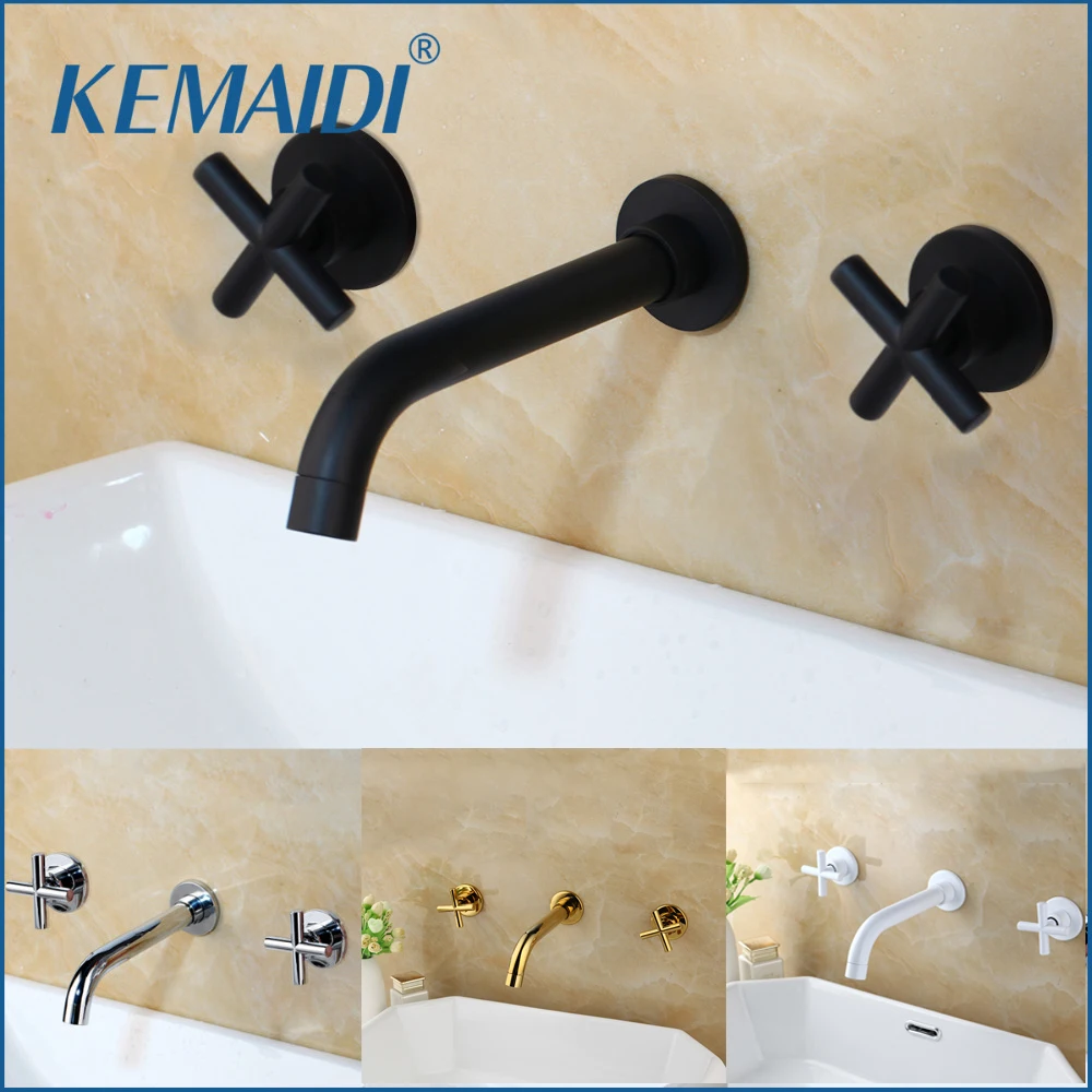 Billige KEMAIDI Wasserhähne Wand Waschbecken Becken Mischbatterie Set Bad Auslauf Wasserhahn Mit Doppel Hebel In Matt Schwarz Poliert gold