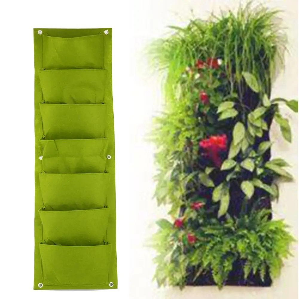 96*30cm Green Vertical Garden Planter Wall-mounted Planting Flower Grow Bag 7 Pocket Vegetable Living Garden Bag Home Supplies