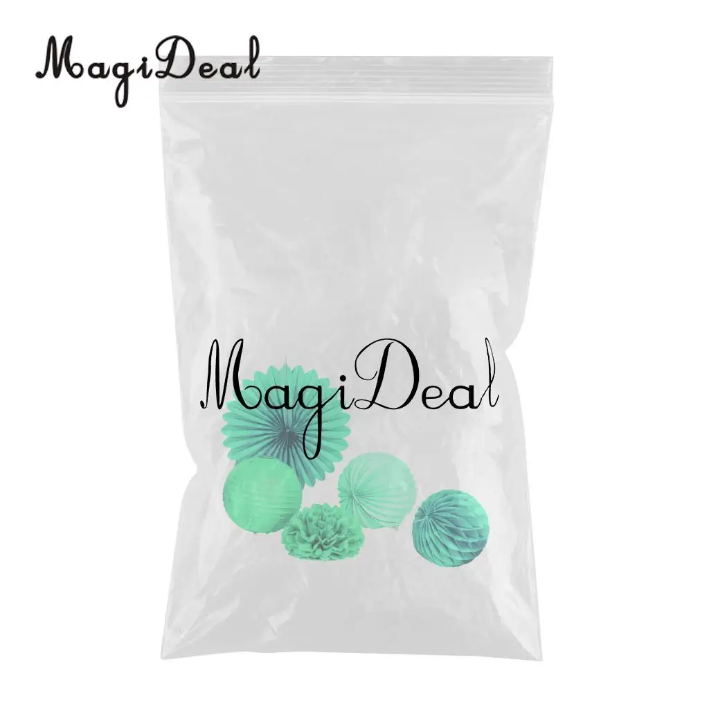 MagiDeal 5 Pieces Mixed Style Paper Pompoms Fan Honeycomb Ball Wedding Party Home Decor Blue and Green 